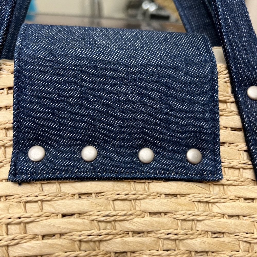 Kenneth Cole Reaction Denim and Straw Satchel, EUC - Picture 9 of 11